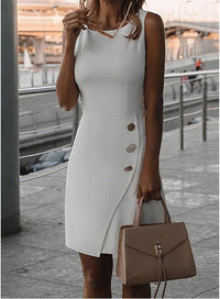 Damen Elegantes Etui-Kleid mit Knopfdetail – Weiß