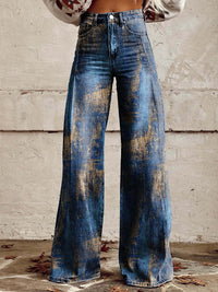Elena | Bequeme Damenhose mit weitem Streifen Design – Dunkelblau