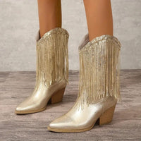 Damen Mittelkalb Cowboystiefel | Spitze Zehe – Gold