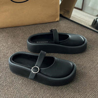Damen Stylish Plateau-Pantoletten mit verstellbarem Riemen und komfortabler Sohle – Schwarz