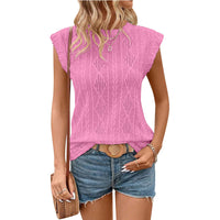 Heidi Mode | Jacquard T-Shirt mit Rundhalsausschnitt und kurzen Ärmeln – Pfirsich