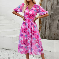 Sandra | Blumenkleid mit Bauchbedeckung – Rosa