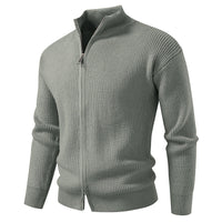 Herren Strickjacke mit hohem Kragen und durchgehender Reißverschluss – Graugrün