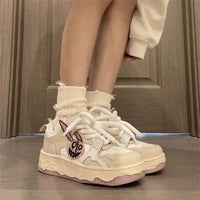 Damen sportive Chunky Sneakers mit farbenfrohem Motiv und bequemem Schnürsystem – Aprikose