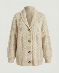 Damen gemütliche Langstrickjacke mit softem Flauschgarn, extrabreiter Silhouette und dekorativer Knopfleiste – Apricot