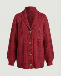 Damen gemütliche Langstrickjacke mit softem Flauschgarn, extrabreiter Silhouette und dekorativer Knopfleiste – Rot