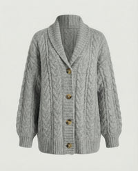 Damen gemütliche Langstrickjacke mit softem Flauschgarn, extrabreiter Silhouette und dekorativer Knopfleiste – Grau
