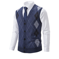 Herren modische Strickweste mit Karomuster – Blaugrau