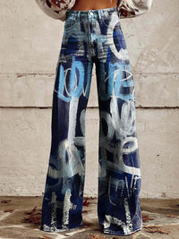 Elena | Bequeme Damenhose mit weitem Streifen Design – Blau