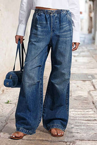 Damen Weite Denim-Hose mit elastischem Bund und lässigem Schnitt – Blau