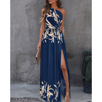 Heidi Mode | Ärmelloses Kleid mit hoher Taille und Öffnung – Blaue Blume