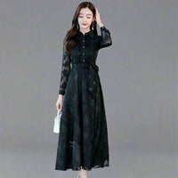 Martheline | Luftiges Maxikleid mit stilvollem Flair – Schwarz