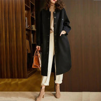 Stilvoller Langer Trenchcoat für Damen | Winter – Schwarz