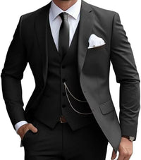 Modisch Moderner Slim Fit Hochzeitsgast Anzug für Herren | Dreiteilig – Schwarz