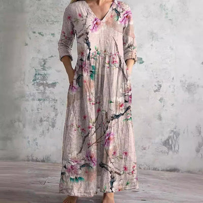Ais™| Sommerkleid aus Leinen & Baumwolle mit Blumenmuster