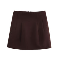 Heidi-Mode | Hem Mantel Eimer Hose Mini Rock Drei-teiligen Set – Brauner Minirock A03