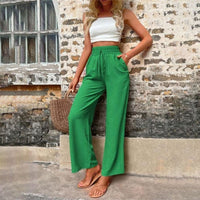 Sommerhose für Damen - Luftige Weite Hose mit Gummiband – Grün