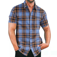 Herren Kurzarm Karohemd mit Taschen und modischem Schnitt – Blau