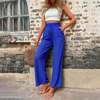 Sommerhose für Damen - Luftige Weite Hose mit Gummiband – Dunkelblau