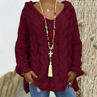 Heidi-Mode | Gestrickter Hoodie – Maronenrot