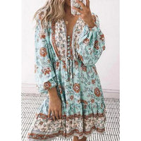 Damen 3/4 Ärmel A-Linie Lässig Sommer Ibiza Kleid | Mini – Hell Blau
