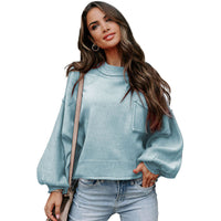 Damen LANGARM RUNDHALS STRICKPULLOVER | MODERNER STIL, KOMFORTABEL, VIELSEITIG – Blau