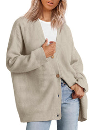 Damen-Strickjacke in Übergrößer | Gestreift – Hellbraun