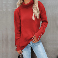 Lässiger Rollkragenpullover für Damen | Mit Knopfmanschetten – Rot