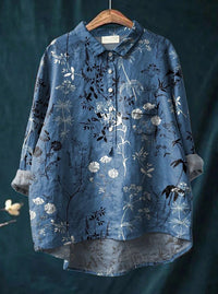 Tunika-Bluse für Damen - Longbluse mit tropischem Blumenmuster für den Sommer – Blau