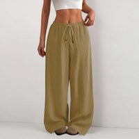 Damen Weite Sommerhose aus leichtem Stoff mit Gummizug – Khaki
