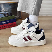 Damen Sneakers im sportlichen Retro-Stil mit atmungsaktiver Mesh-Oberfläche – Weiß Rot