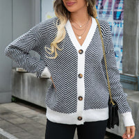 Strickjacke für Damen - Lässiger gestreifter Sommer-Cardigan – Schwarz