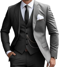 Modisch Moderner Slim Fit Hochzeitsgast Anzug für Herren | Dreiteilig – Grau