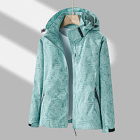 Damen Wasserdichte Kapuze Bedruckte Jacke | Langarm – Türkis