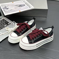 Damen Sportliche Plateausneaker mit atmungsaktivem Canvas-Obermaterial – Schwarzrot