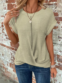 Daisy | Waffelmuster Rundhals Top – Hellgrün