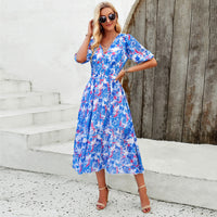 Sandra | Blumenkleid mit Bauchbedeckung – Blau