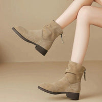 Damen Modische Stiefeletten mit hohem Kragen und seitlichem Reißverschluss – Khaki