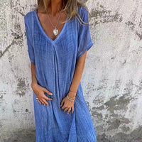Tunika-Kleid für Damen - Lockeres Sommerkleid mit V-Ausschnitt – Blau