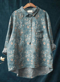 Tunika-Bluse für Damen - Longbluse mit tropischem Blumenmuster für den Sommer – Blaugrün