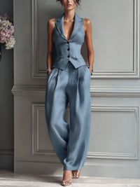 Stella | Zweiteiliges Sommer-Set mit V-Ausschnitt – Blau