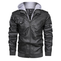 Lederjacke Herren abnehmbar Kapuze und Taschen – Grau