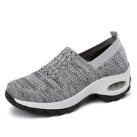 Damen Komfortable Slip-On Freizeitschuhe mit atmungsaktiver Strickoberfläche – Hellgrau