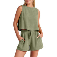 Heidi Mode | Zweiteiliges Set aus ärmellosem Oberteil und Shorts – Grün