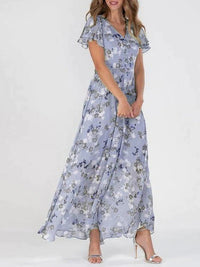 Maxikleid für Damen - Elegantes langes Sommerkleid mit Blumenmuster – Lila