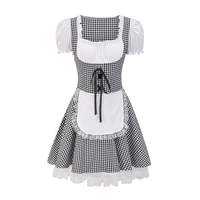 Damen Kariert Schulterfrei Oktoberfest Dirndl Kleid – Schwarz