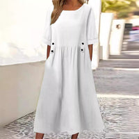 Lottie -  Leichtes Sommerkleid aus Baumwolle und Leinen – Weiß