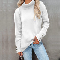 Lässiger Rollkragenpullover für Damen | Mit Knopfmanschetten – Weiß