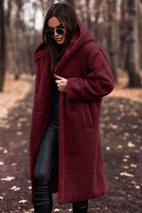 Übergroßer Damen-Teddy-Mantel | mit Kapuze – Rot
