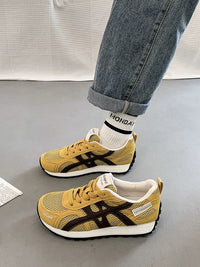 Damen Sportliche Mesh Sneakers mit atmungsaktiver Oberflächenstruktur und rutschfester Sohle – Gelb